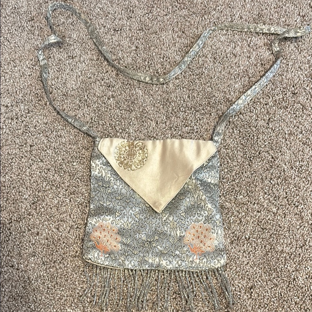 Elegant Satin Silver, Pink and Gold Crossbody Bag